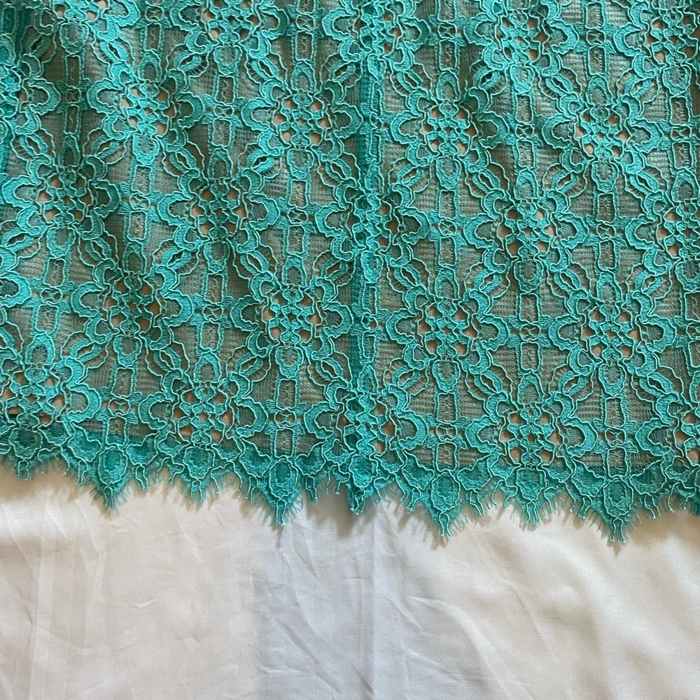 DKNY Lace Cocktail Dress | Aqua Blue Size 4 | Wedding Guest | 3/4 Sleeves - Picture 6 of 11